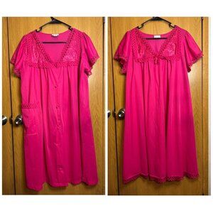 2 PCS VTG KELLY REED Satin Sleep Dress Nightgown Lace Bow Victorian MEDIUM